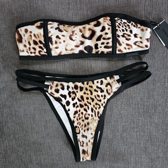 Kendal & Kylie Cagey Strappy Bandeau 2 piece Bikini low rise bottom Xsmall - Picture 10 of 13